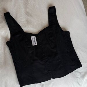 Old Navy Black Button-Front Cropped Tank with Smocked Sides